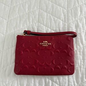 Coach Embossed Red Wristlet Clutch